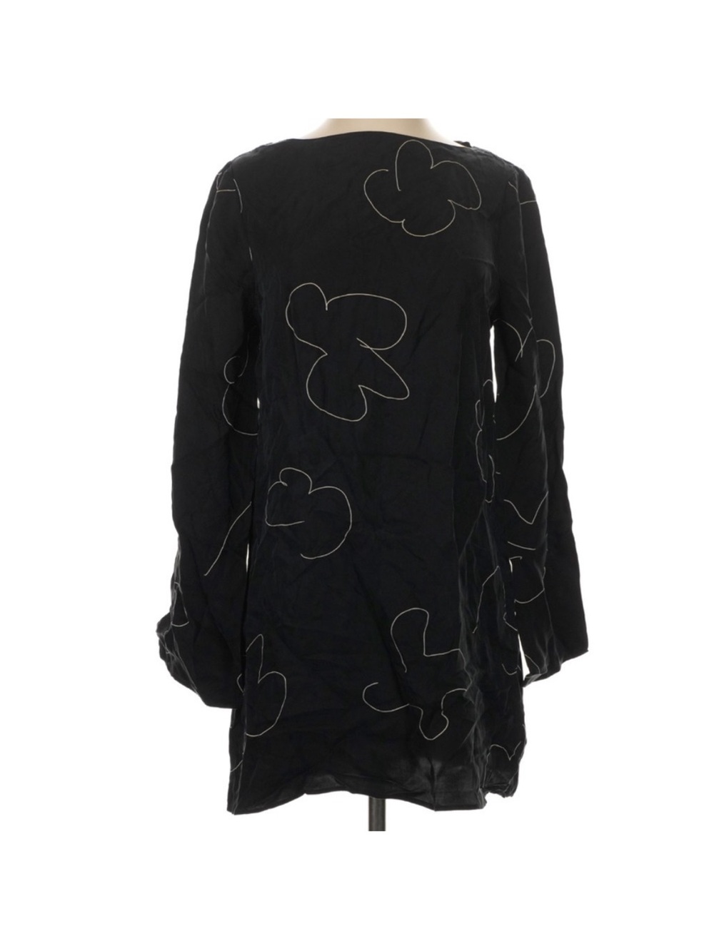 Madewell Erika Cupro Shift Dress Black Floral Mini Long Sleeve NWT Size Small - Picture 2 of 7